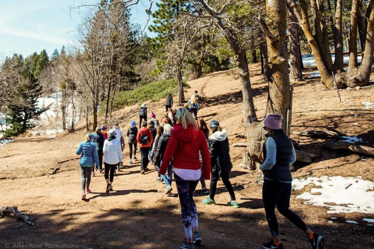 a group hiking along a trail