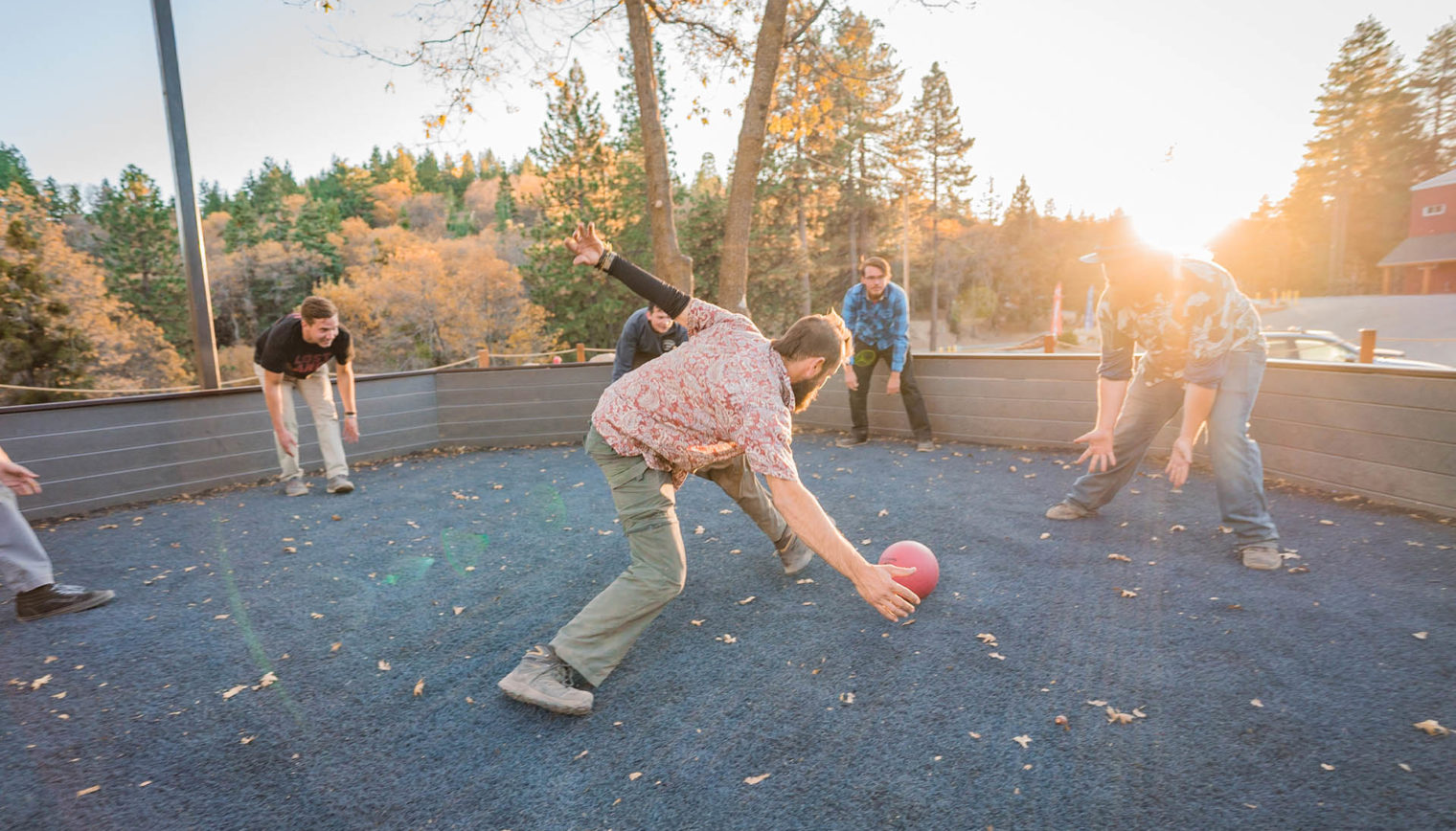 A group of people playing Gaga Ball.